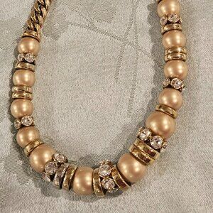Vintage Givenchy Gold Pearl and Crystal Necklace